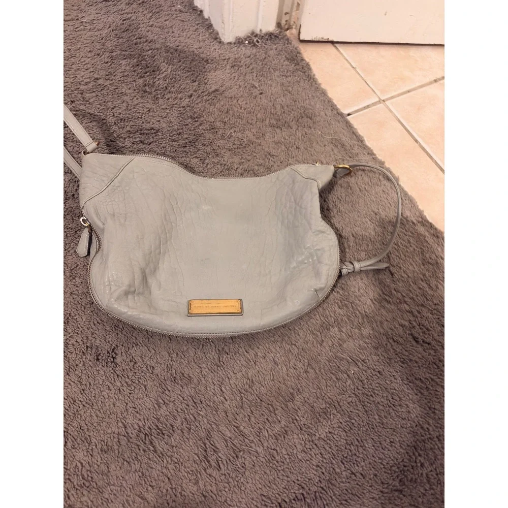 Marc by Marc Jacobs Grey Pebbled Leather Shoulder Bag Slouchy Hobo Gold Hardware